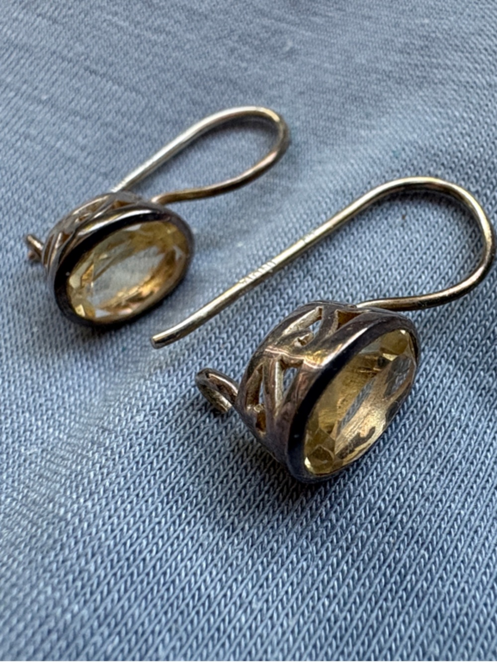 Sterling Silver Citrine Drop Earrings - Yellow Gemstone